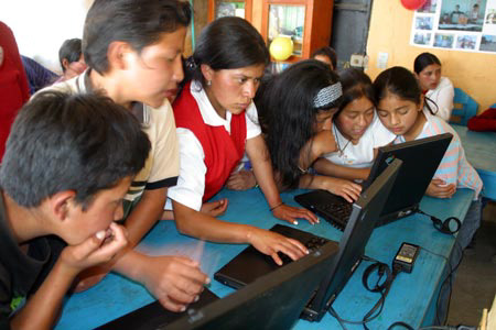 Laptops Students using donated laptops.