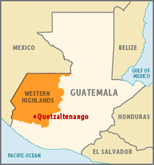 map_small Map of Guatemala highlighting the Western Highlands and Quetzaltenango